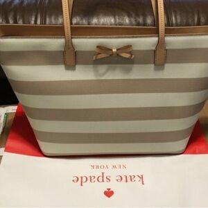 Kate Spade Tan and Cream Striped Tote